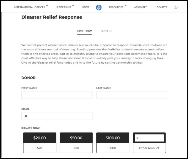 Disaster relief form