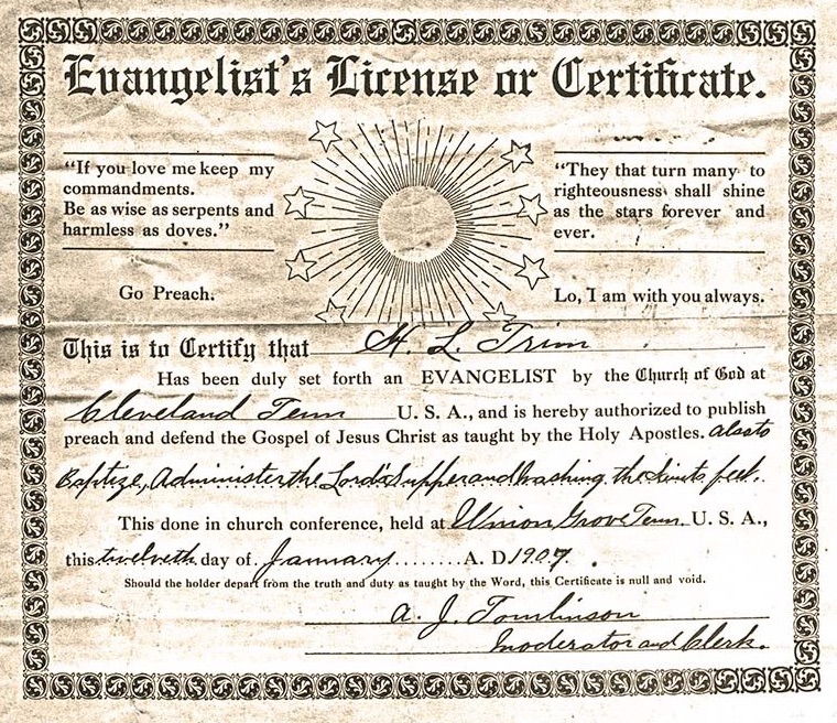 Licencia de Evangelista de H.L. Trim