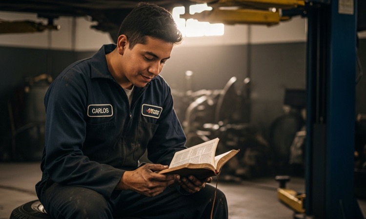 Young man reading bible med