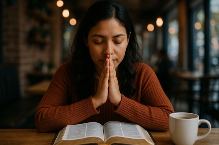Woman meditating coffeeshop bible 2 med