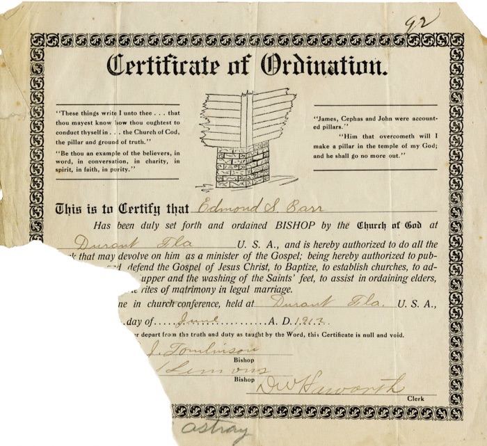 Edmond barr ministerial certificate med